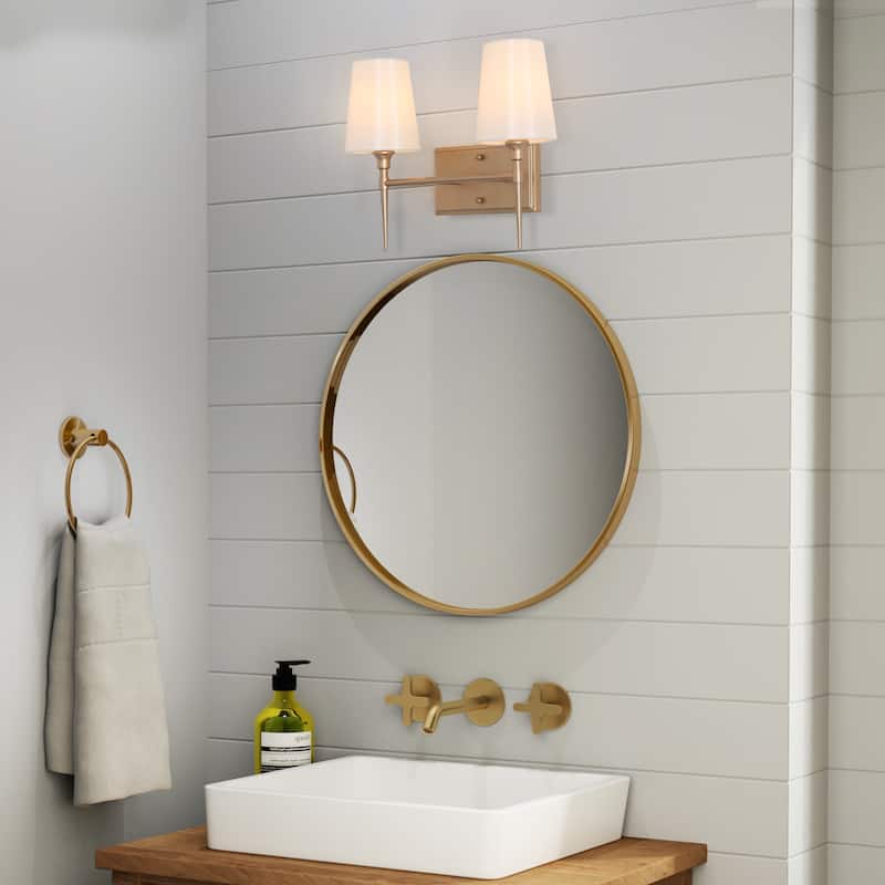 Modern 3-Light Gold Bathroom Vanity Light Fabric Wall Sconce for Powder Room