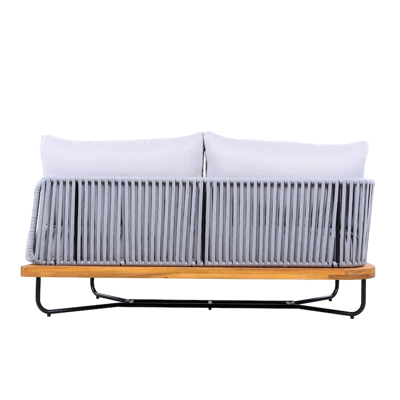 Christopher Knight Home - Evelyn Patio Outdoor Acacia Wood Rope Sofa Set