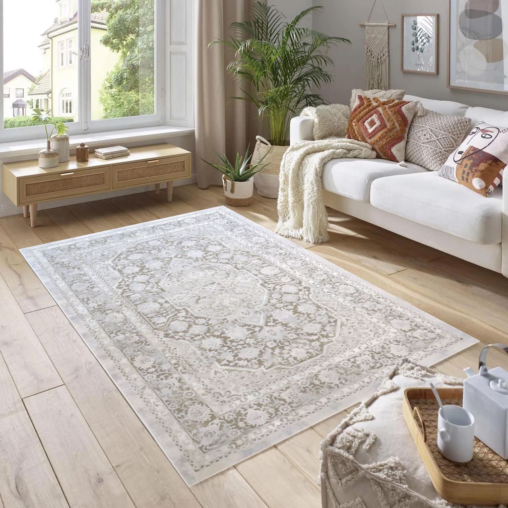 Marissa Collection Beige Abstract Transitional Area Rug