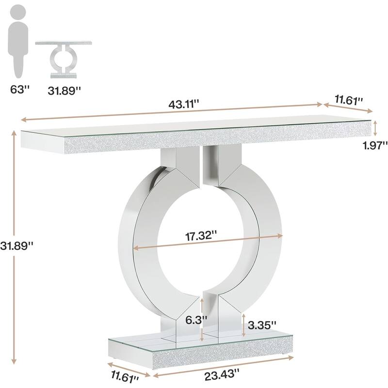 Acrylic and Glass Console Table with O-Shaped Base Design - 43.11"W x 11.61"D x 31.89"H