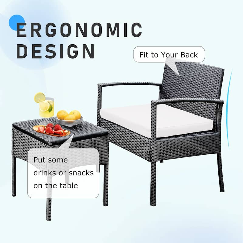 3 PCS Outdoor Patio Bistro, Rattan Conversation Chairs Set, Balcony Furniture Set - 28"H x 23.3"W x 23.3"D