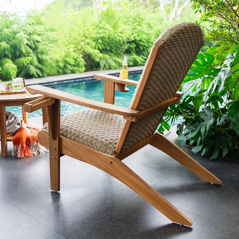 Cambridge Casual Camden Teak Patio Adirondack Chair Set with Padded Woven Seat - FREE Patio Cover