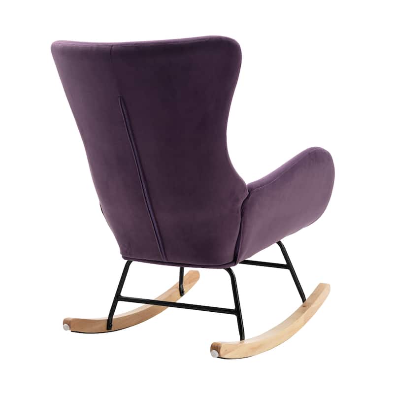 High Back Velvet Rocking Chair With Padded Seat And Armrests