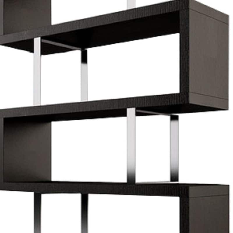 HomeRoots 67" Black And Silver Metal and Wood Three Tier Etagere Bookcase