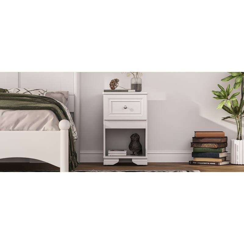 Retro Style Nightstand, Bedside Storage Cabinet with Open Shelves, Side Table with Drawer with Metal Handles, Coffee Table