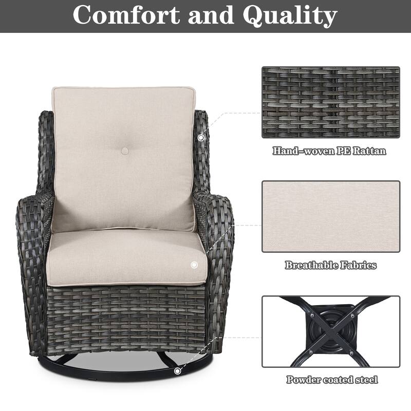 Pocassy Fire Pit Table with 2 Swivel Chairs Grey-Beige - Grey