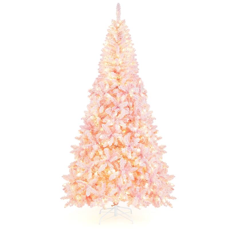 Gymax 7.5FT Pre-Lit Hinged Artificial Snow Christmas Tree Decor Tree