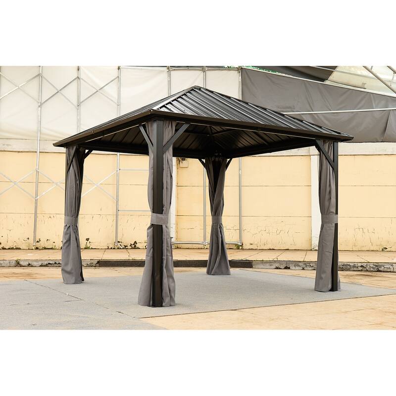 10x10FT Aluminum Hardtop Gazebo with Steel Canopy, Weatherproof Permanent Outdoor Gazebo for Patio Garden Backyard