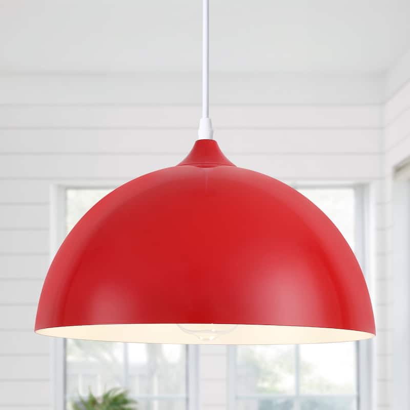 1-Light 11.81"W Metal Dome Pendant Ceiling Lights for Kitchen Island - Red