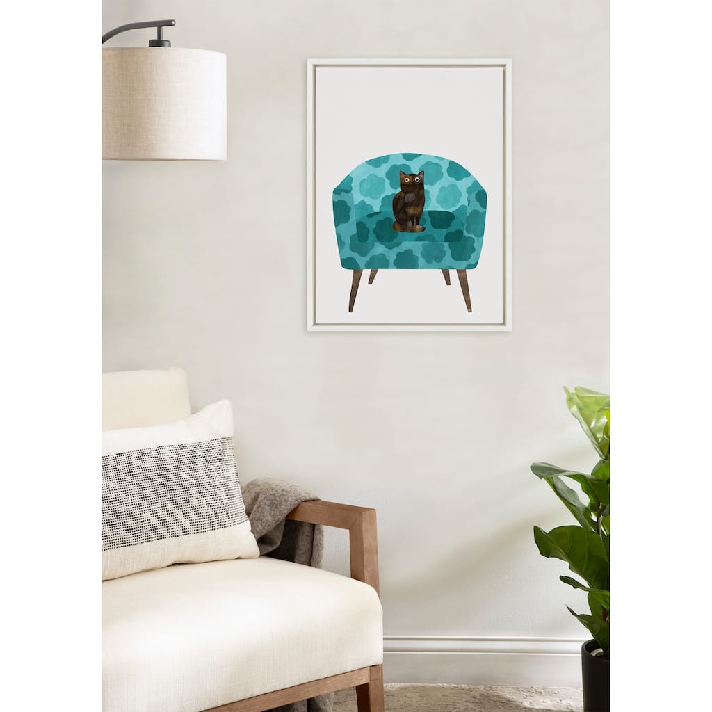 Kate and Laurel Sylvie 9 Teal Chair Framed Canvas by Planet Cat