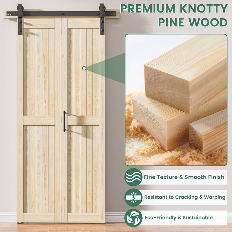Assembled 30in./32in./36in./40in./44in./48in. x 84 in. Solid Core Pine Wood Bi-Fold Door With Hardware Kit