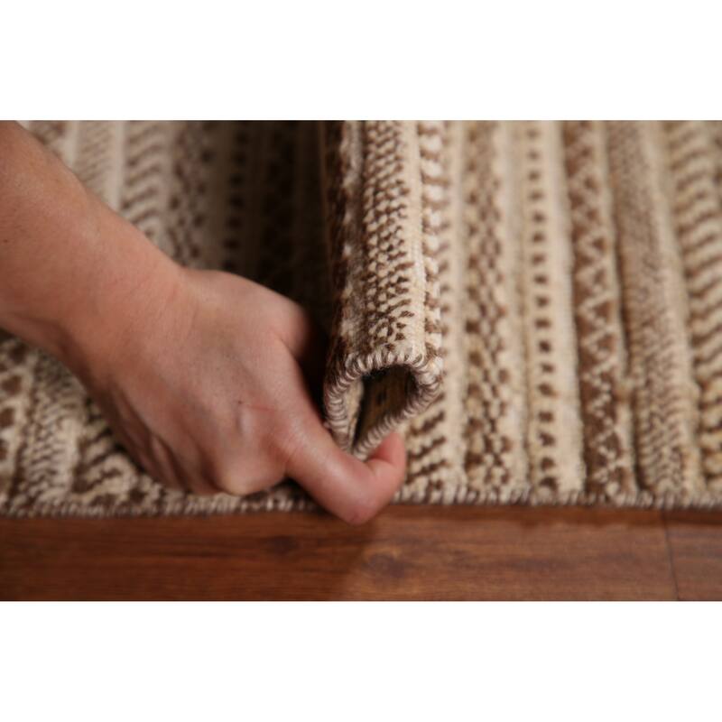 Striped Modern Gabbeh Runner Rug Handmade Wool Carpet - 2'6"x 11'8"
