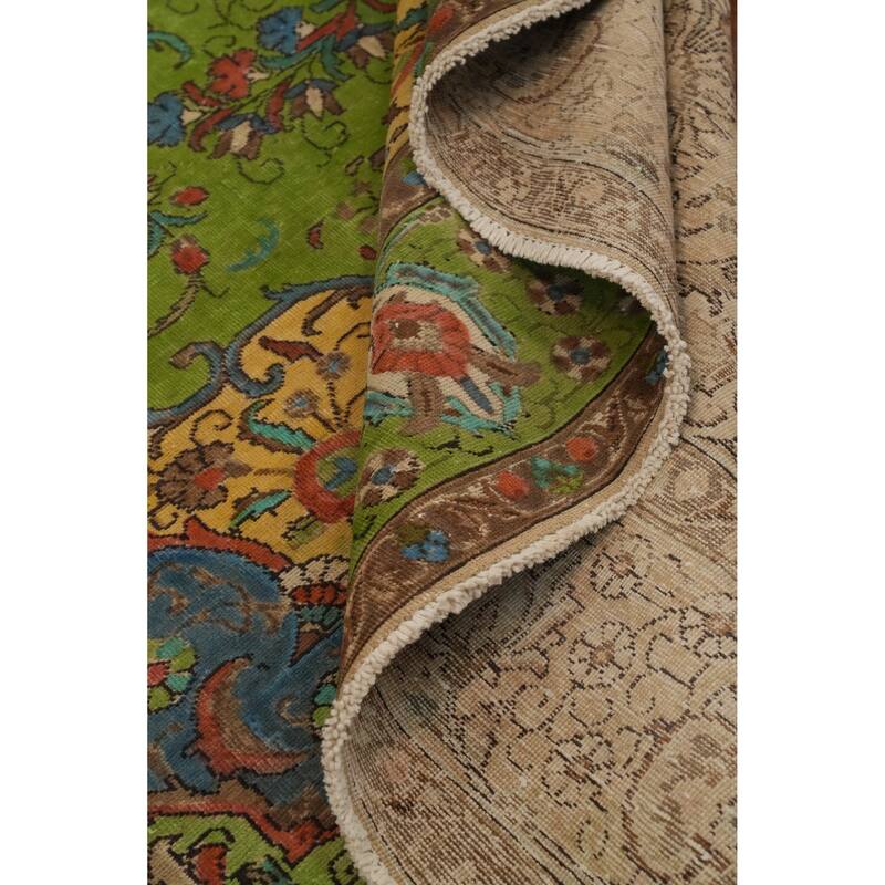 Hand Knotted Oriental 100% Wool Carpet Traditional Floral Green Tabriz Area Rug - 11' 5'' X 8' 1''