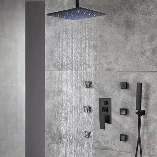 matte black ceiling mount 16 inch LED rainfall 3 way digital display ...