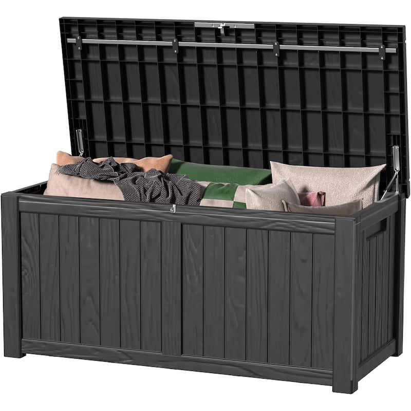 150 Gallon Outdoor Storage Box, Waterproof Deck Box for Patio & Garden - Black