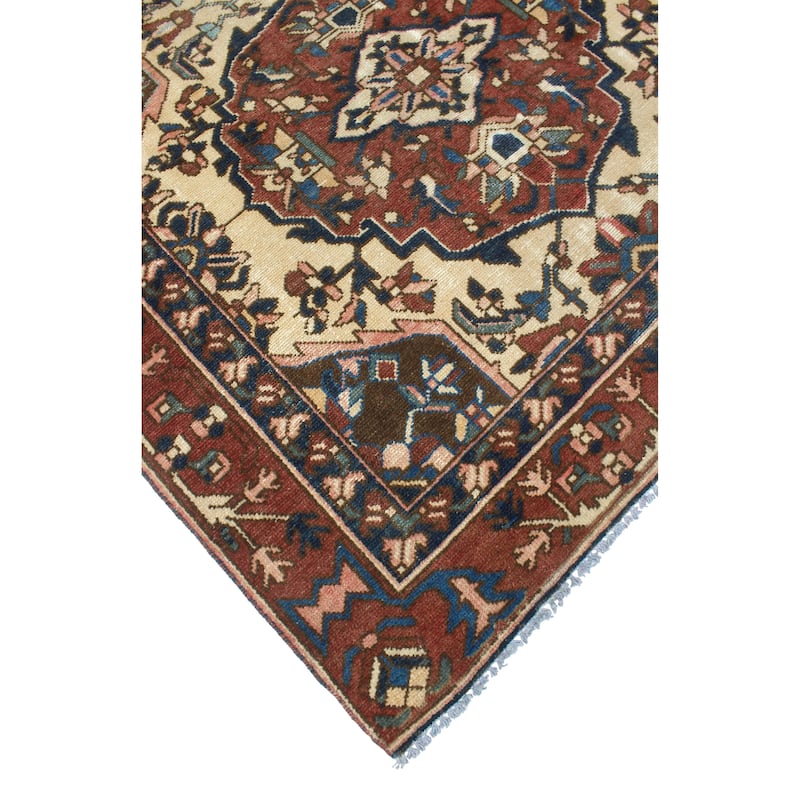 Fine Vintage Distressed Jumaane Gold/Burgundy Rug - 4'9" x 6'4"