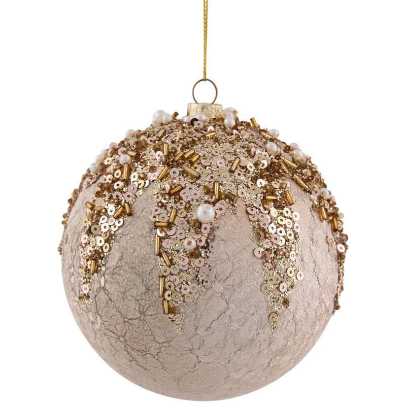 Beaded Sequin Shatterproof Christmas Ball Ornament - 4" - Champagne Gold