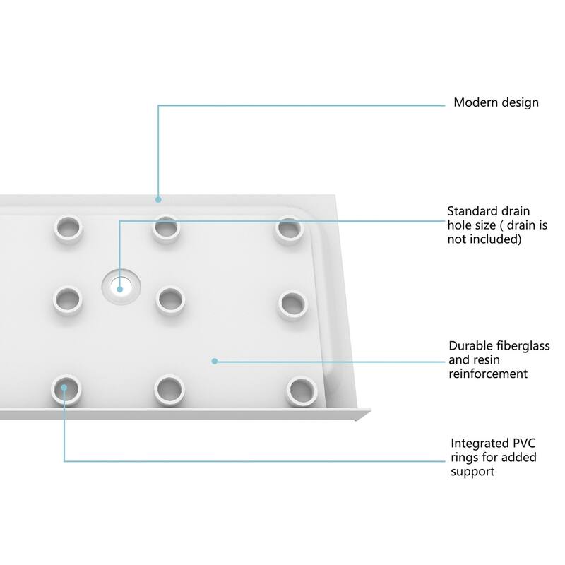 Indigo Home 60x32 inch Single Threshold Shower Tray Center Drain in White