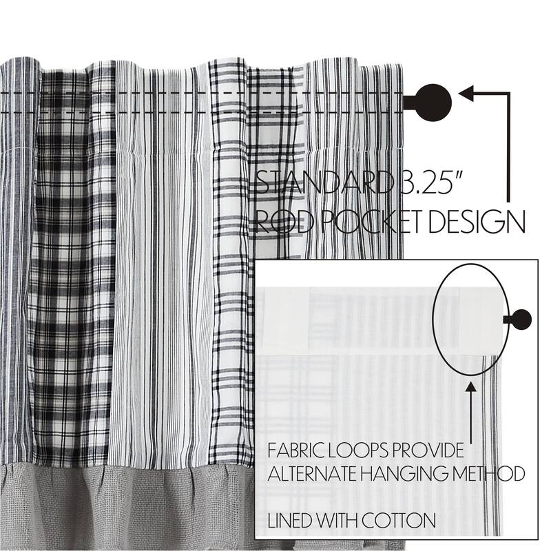 Sawyer Mill Black Panel with Attached Patchwork Valance Set of 2 84x40 - 84x40 - 84 Inches - Black