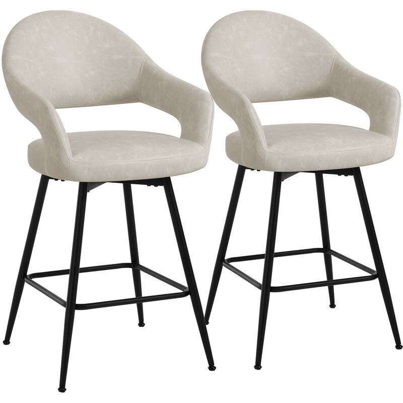 26" Velvet/ Faux Leather Counter Height Swivel Bar Stools Set of 2/4 - 39.2"H x 20.4"W X 22"D