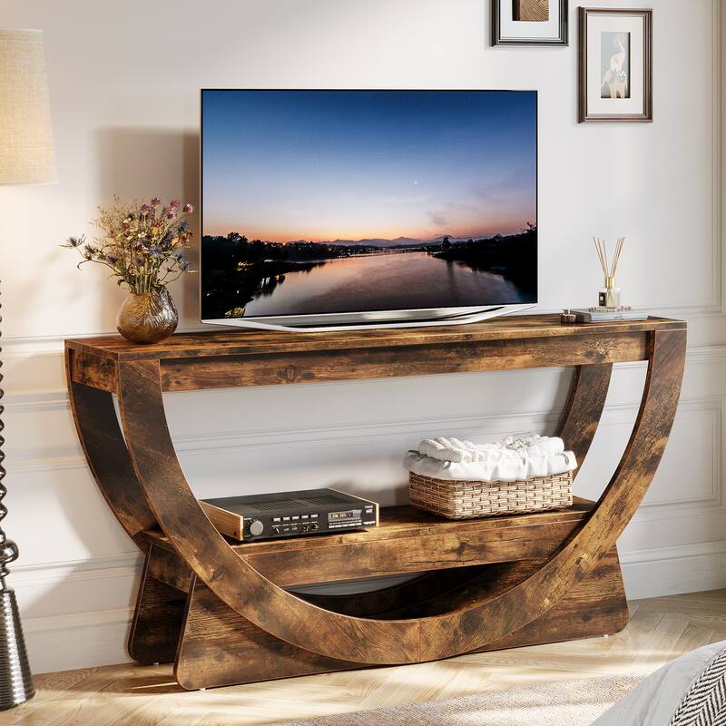 Farmhouse Media TV Console Table for Living Room, Bedroom
