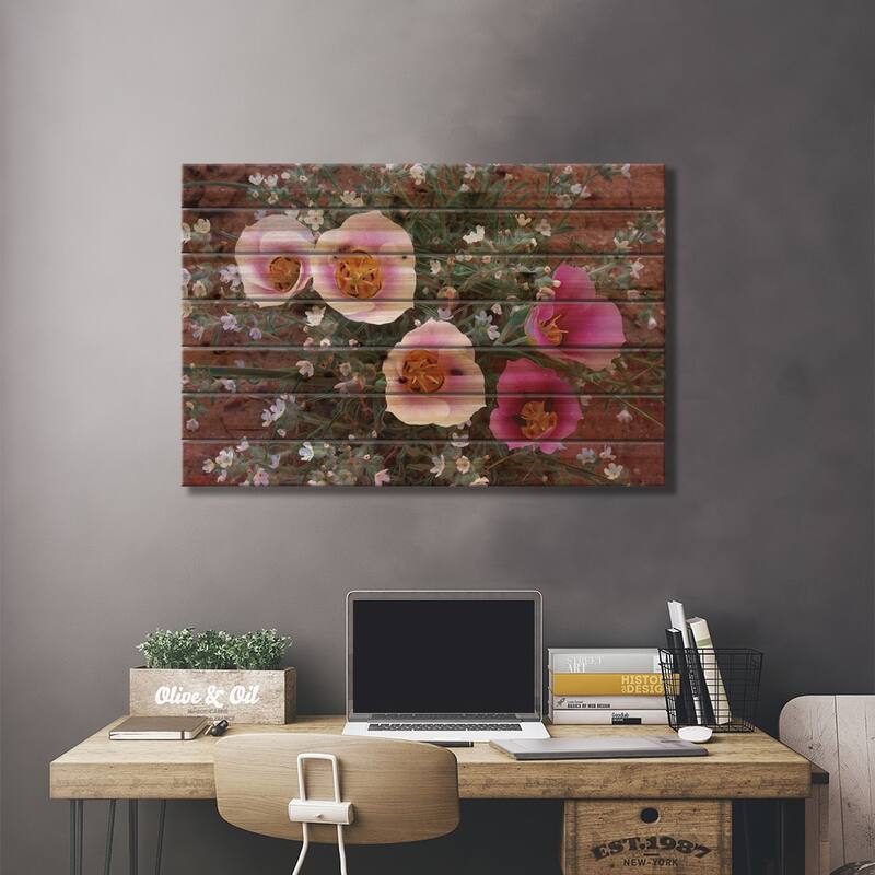 Sego Lily Group, State Flower Of Utah With Bulbous Edible Root, Canyonlands National Park, Utah Print On Wood by Tim Fitzharris