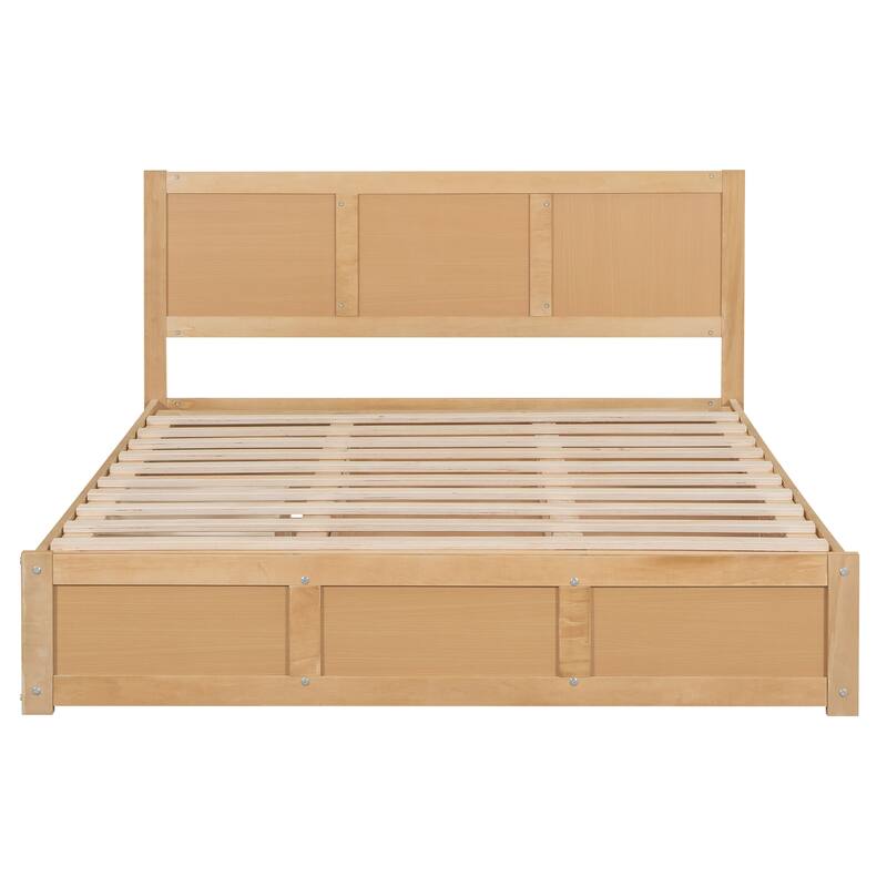 Queen Size Wood Platform Bed with Storage Drawers, Wood Color