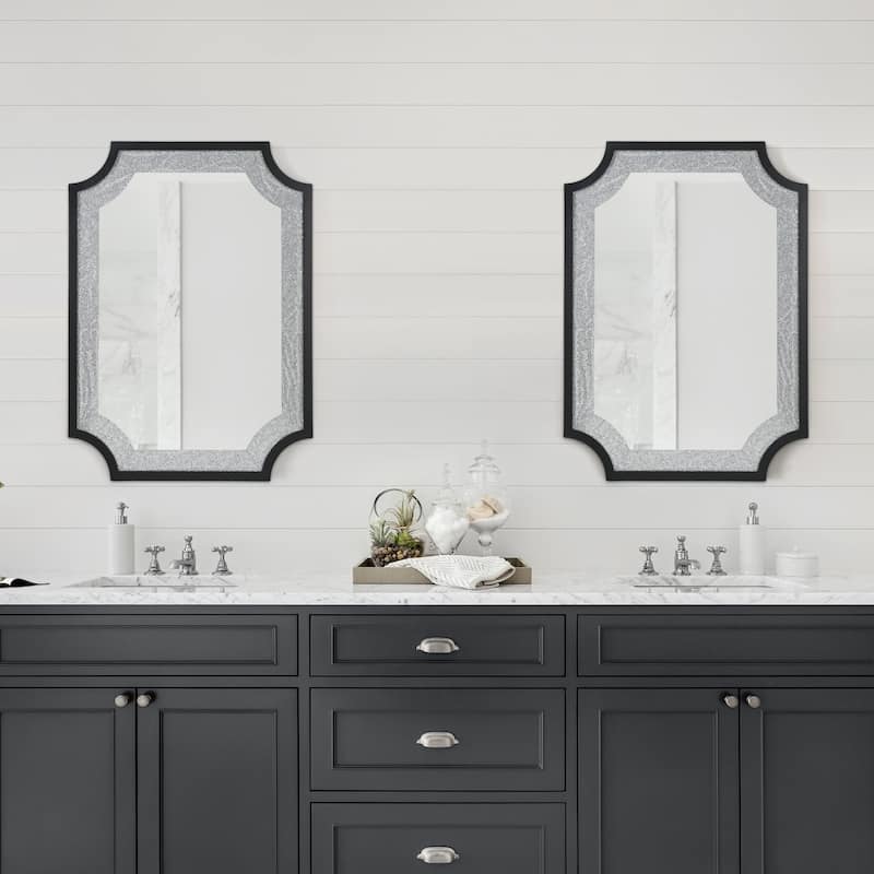 Rectangle Wall Mirror Sparkling Crystal Diamond Accent Bathroom Vanity Mirror