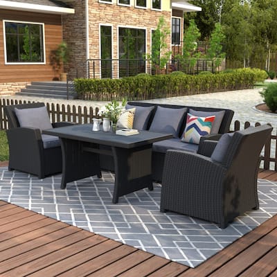 4-Piece Wicker Patio Furniture Sofa Set with Dining Table