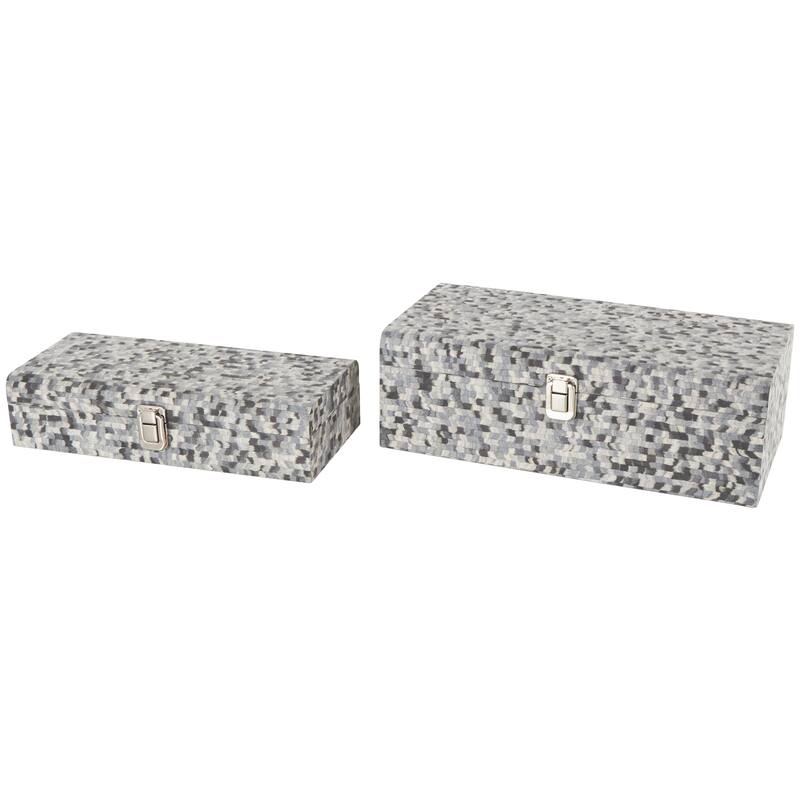 Multi Colored or Gray Wood Handmade Storage Decorative Box with Bronze Latches (Set of 2)