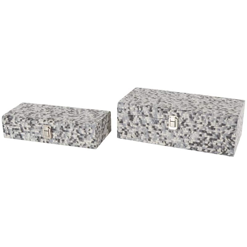 Fabric Handmade Storage Box with Bronze Latches - Set of 2 Gray and Multi Colored - Roche River Decor - Gray