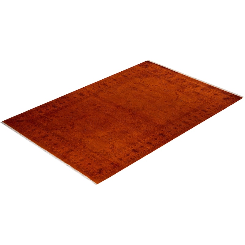 Overton Hand Knotted Wool Vintage Inspired Modern Contemporary Overdyed Orange Area Rug - 6' 2" x 9' 3"