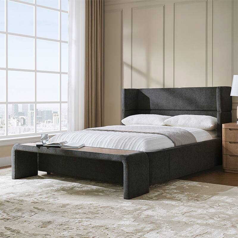 Kenneth Mordern Upholstered Bed with Four Interchangeable Configurations and Bed Tabled by HULALA HOME - Black - Queen