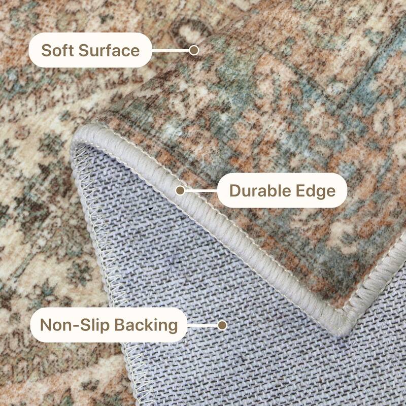Mcow Vintage Wood-Tone Low-Pile Washable Non-Slip Area Rug