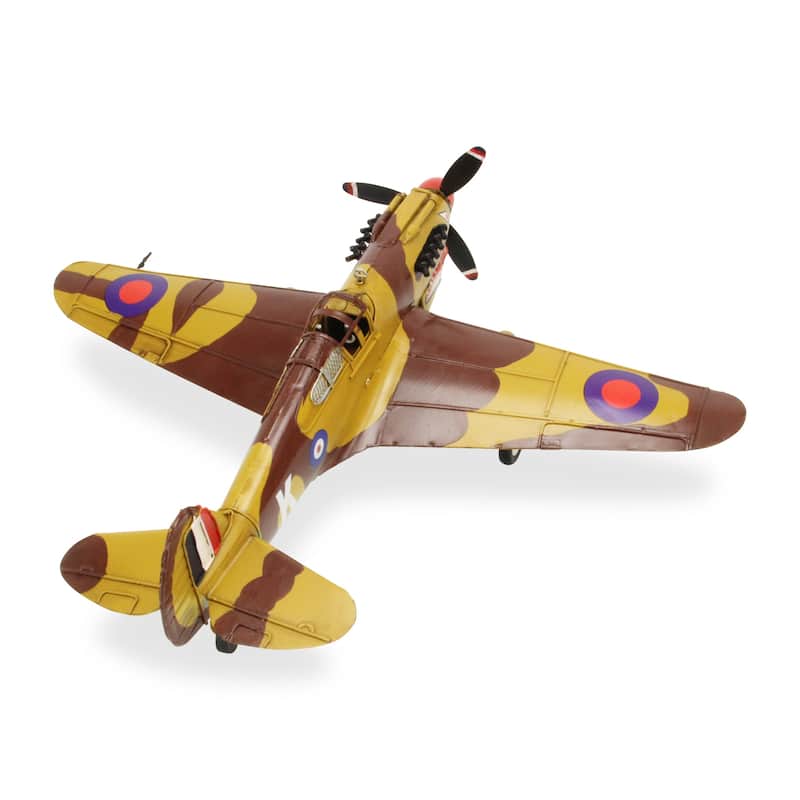HomeRoots 6" Yellow and Brown Metal Hand Painted 1941's P-40 Fighter Model Airplane - 20' X '6' X '17