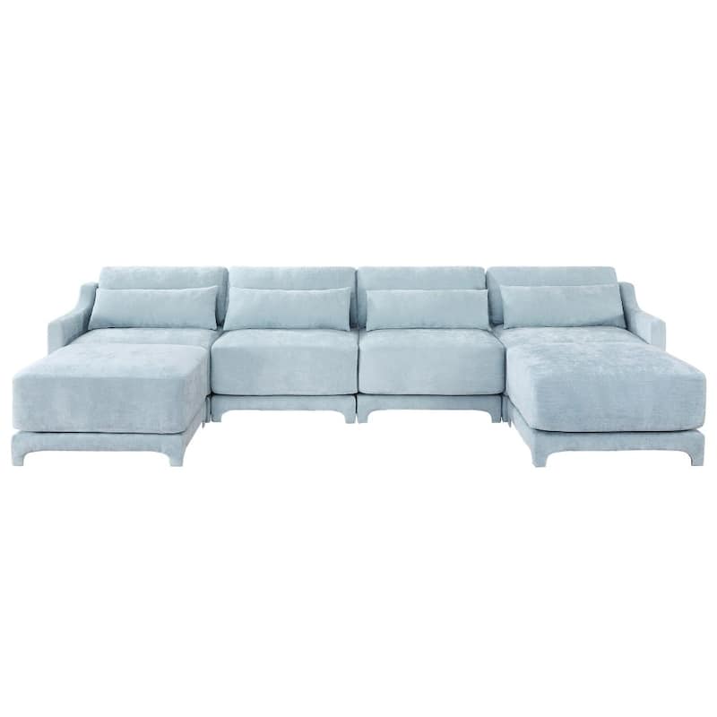141.7" Oversized Chenille Four-seater Sectional Sofa with Ottoman and Lumbar Pillow for Living Room