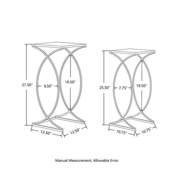 dimension image slide 0 of 3, Glitzhome Set of 2 Glam Glass Modern Side Table Sofa Table