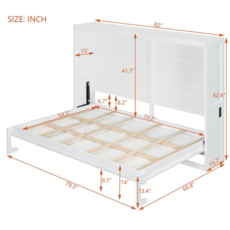 Full Size Murphy Bed with Rattan Design & Dual-Piston Mechanism