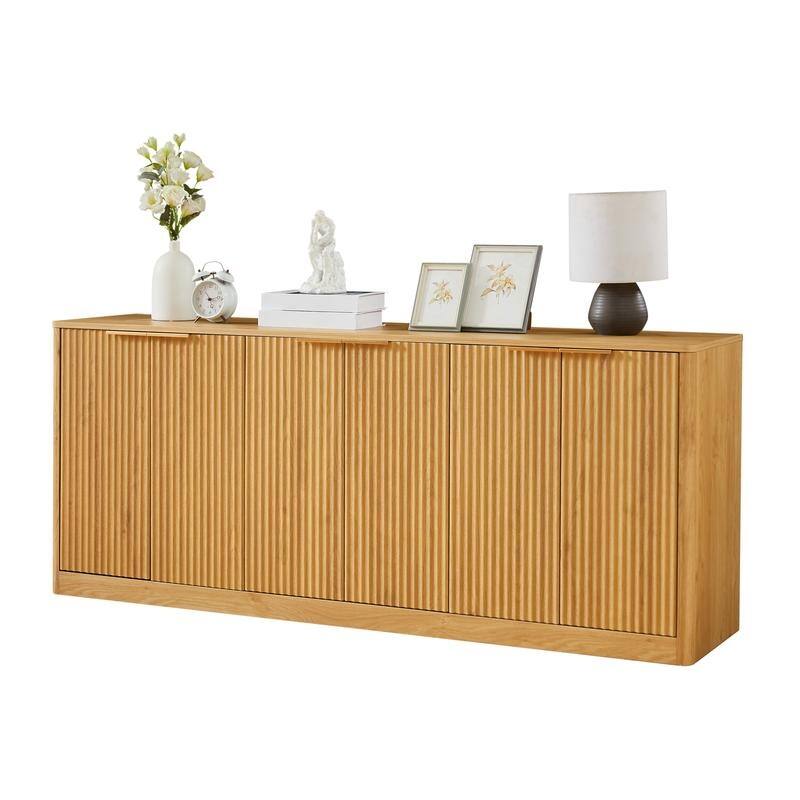 Modern 67" Fluted Buffet Sideboard Cabinet with Shelves, TV Stand Storage Cabinet with 4 Wave Doors for Organized Living Spaces