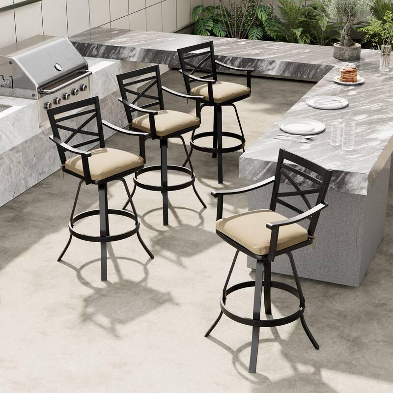 Pellebant Patio Outdoor Indoor Aluminum Swivel Bar Stools Dining Chairs with Sunbrella Cushion