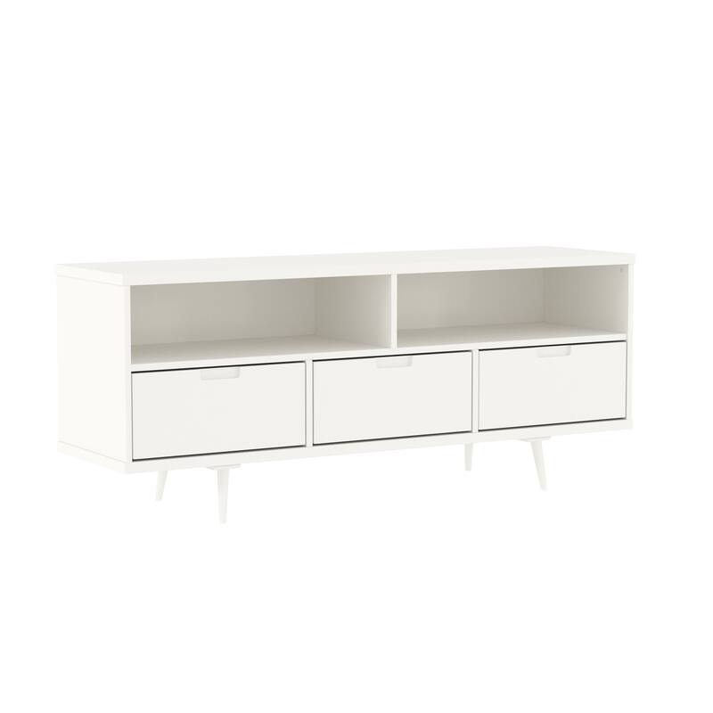 Stylish Mid-Century Modern Solid Wood TV Stand for TVs up to 65" with Drawers - White