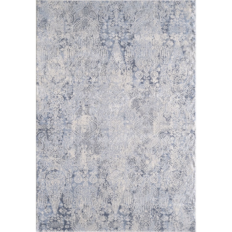 Angel Collection Faded Abstract Area Rug - 5' X 7' - Blue/Cream