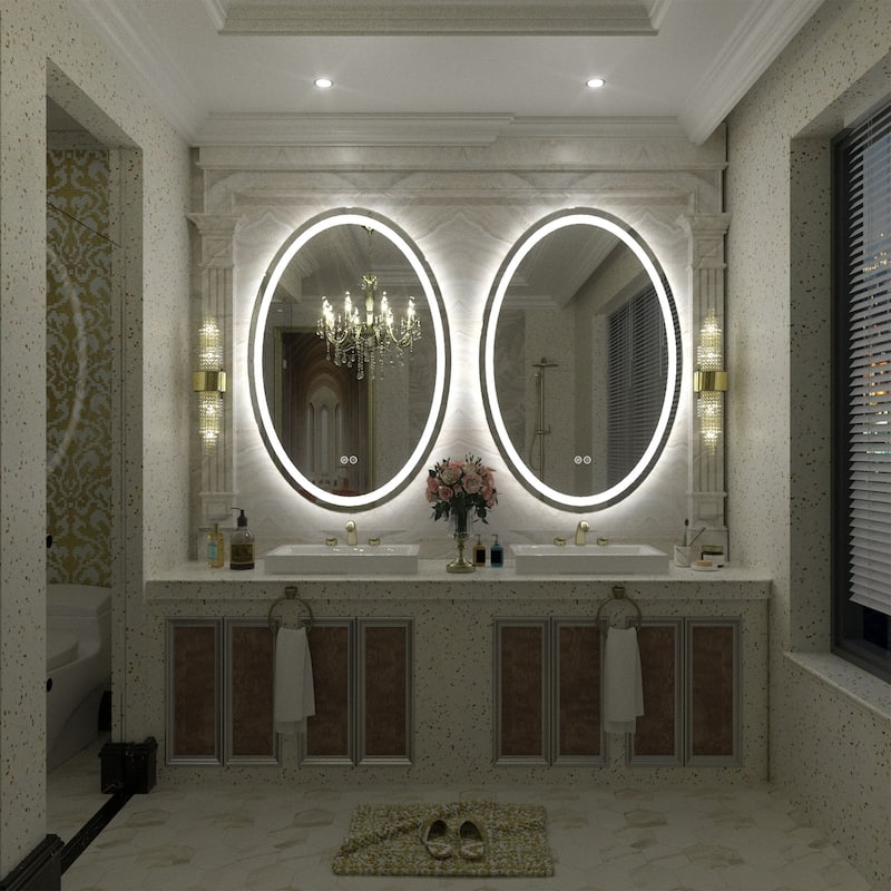 KIOTEE Super Bright Oval LED Lighted Anti-Fog Tempered Glass Bathroom Vanity Mirror with ETL and 3-Year Warranty