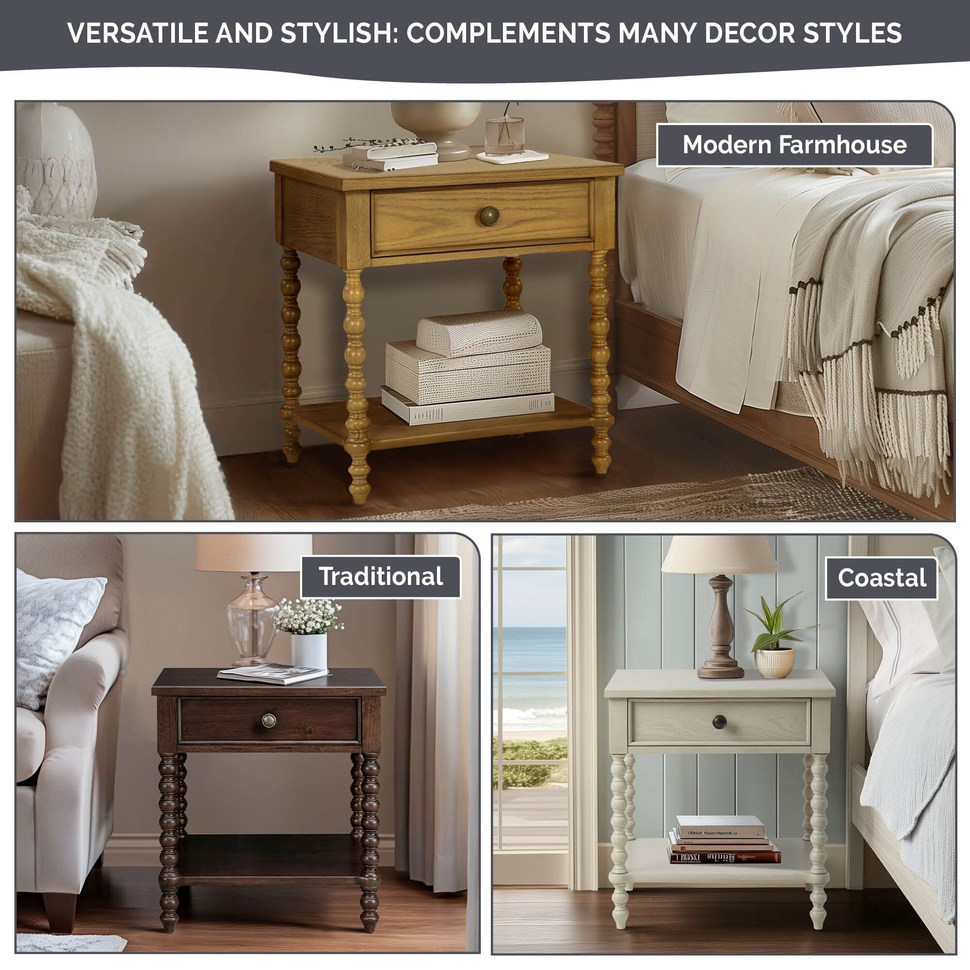 Madison Park Signature Beckett Turned Wood Spindle Nightstand with
