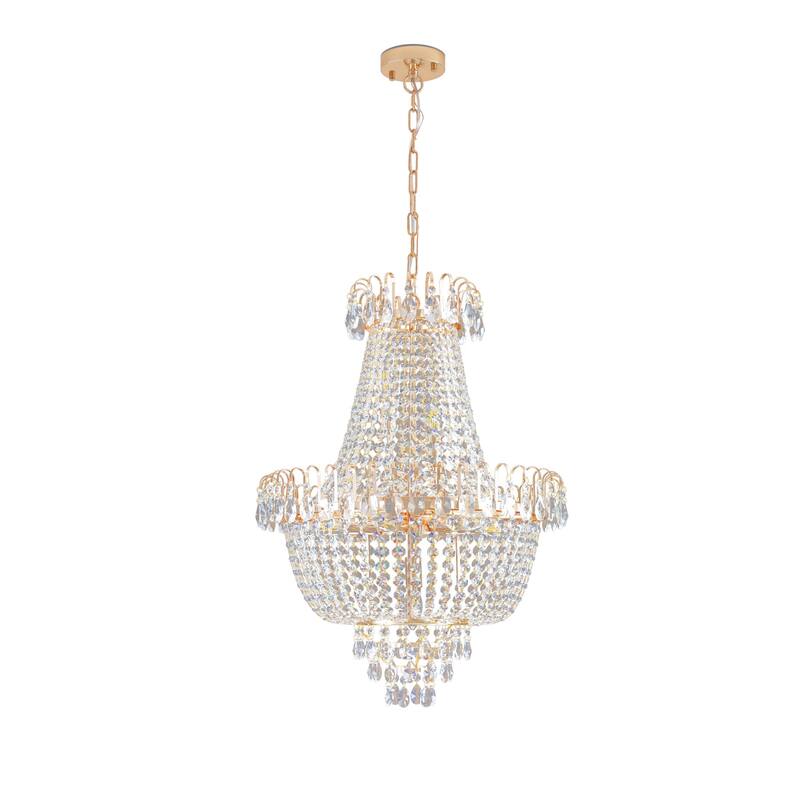 Oaks Aura 27.1-inch Modern Crystal Gold Chandeliers, 10-Light Large Contemporary Luxury 2-Tier Ceiling Lighting