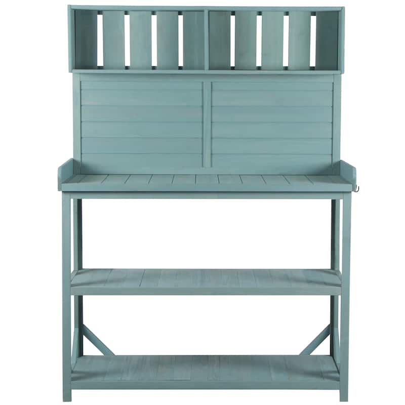 TOPMAX Solid Wood Farmhouse Outdoor Potting Bench with Storage and Side Hook