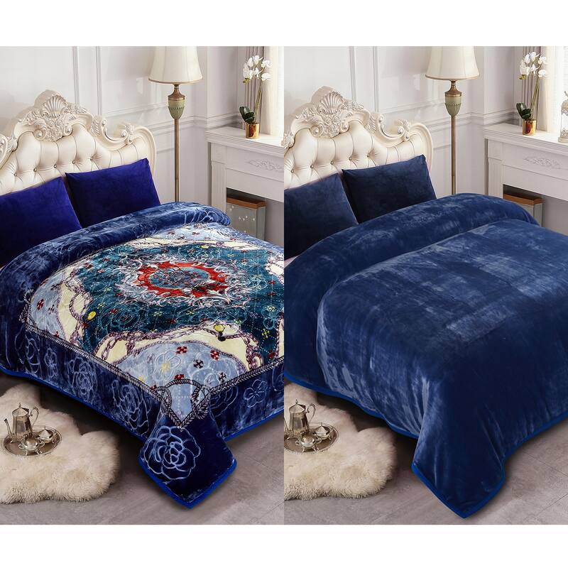 Luxury Heavy Thick Plush Blanket 2 Ply A&B Disign For Winter 79"x91" 9 lbs