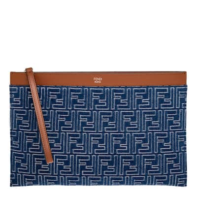 Fendi FF Jacquard Denim Medium Flat Pouch