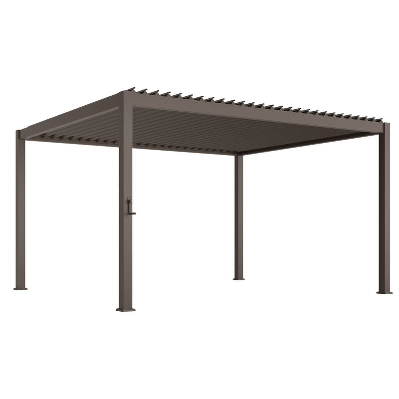 BONOSUKI Outdoor Aluminized Steel Louvered Pergola with Adjustable Roof, Brown
