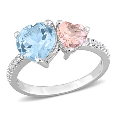 Miadora 2 5/8ct TGW Sky Blue Topaz and Morganite with 1/10ct TW Diamond 2-Stone Toi et Moi Ring in Sterling Silver